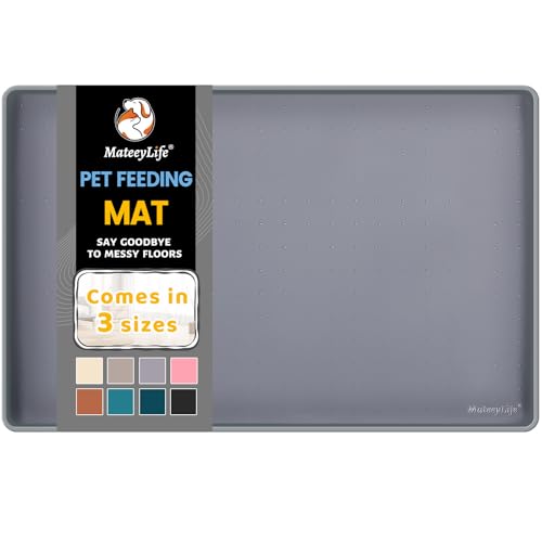 Silicone Cat & Dog Food Mat for Floors Waterproof (Gray / 22''×14'')