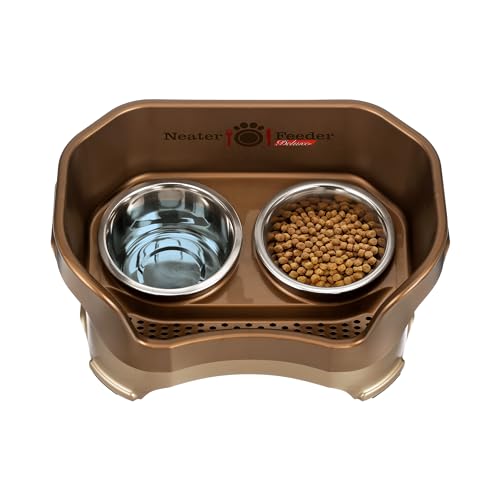 Neater Feeder Deluxe Mess Proof Dog Bowls Elevated for Medium Dogs 19 (Medium with Standard Bowl / Bronze)