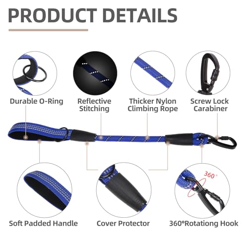Reflective Short Dog Leashes 3 Pack for Walking and Training (Blue / 1FT+1.5FT+2.5FT)