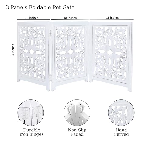 Lightnpro Wooden Pet Gate (Antique White Flower / 24x54 - Rusty)