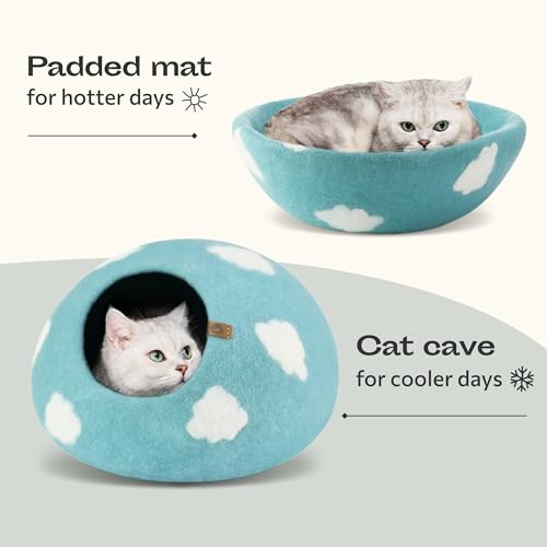 Cat Cave Merino Wool Bed for Indoor Cats (Nap Blue / Medium)