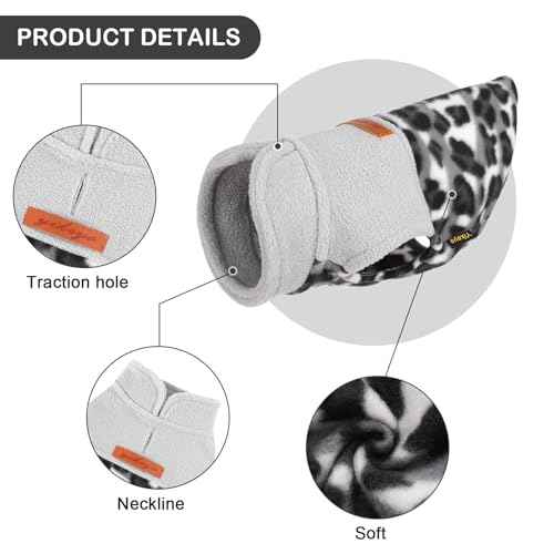 Gray Leopard Print Dog Sweater Dog Sweaters for Small Dogs Girl Boy Fleece Puppy Sweater Warm Soft Pet Holiday Clothes for Small Cats and Dogs Chihuahua Sweaters (Grey Leopard / Small (Chest 15in ))