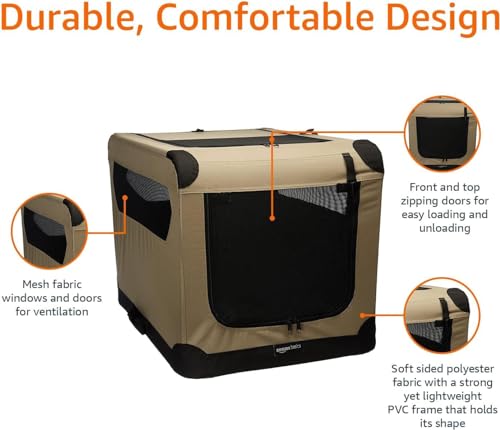 Portable Folding Soft Dog Crate (Tan / 42.0"L x 31.0"W x 31.0"H)