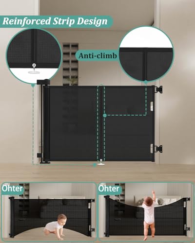 50 inch Reinforced Retractable Baby Gates 34 inch Tall (Black / 34" Tall x 50" Wide)