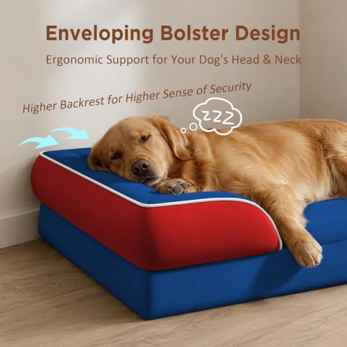 Orthopedic Dog Bed for Extra Large Dogs with Bolster (42.0"L x 30.0"W x 8.5"Th / Classic Tri-Color)