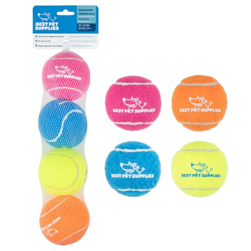 Interactive Squeaky Dog Chew Toy (Tennis (Assorted Color) / Medium (Pack of 4))