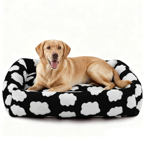 XL Dog Beds Large Sized Dog (Cozy Clouds Black / XL (42"x36"x9"))
