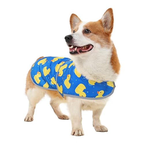 Dog Raincoat for Large Dogs Waterproof Jacket Hooded Rain Coats with Reflective Strips Leash Hole & Poncho Adjustable Fit (A. Ducks / Large)