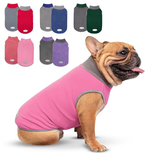 2 Pack Fleece Dog Sweater Pullover Lightweight Reflective Jacket (Small / Grey & Pink)