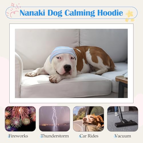 Calming Hoodie Dog Grooming Ear Cover Anxiety Relief (S(Head Girth: 9.4in-15.7in) / BlueStriped)