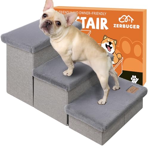 Dog Stairs with Storage (Grey Furry Lids No Condo / 3)