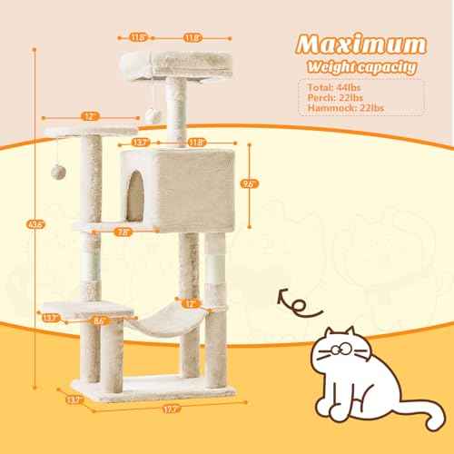 44 Inch Cat Tree Tower for Indoor Cats and Kittens (Beige / 44 IN)