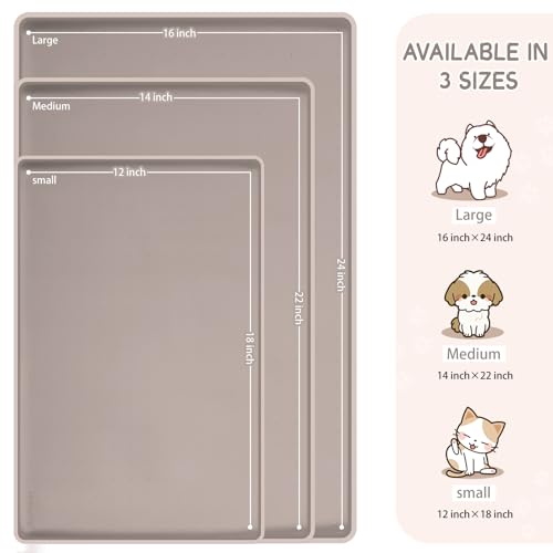 Silicone Cat & Dog Food Mat for Floors Waterproof (Taupe / 24''×16'')