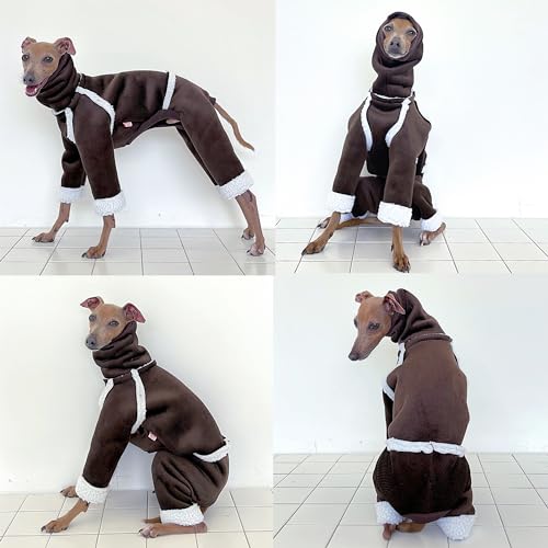 D Doggy Star Italian Greyhound Cold Weather Coat Warm Fleece Corduroy Sweater Turtleneck Onesie Clothes Whippet for Dog (S / Corduroy Brown)
