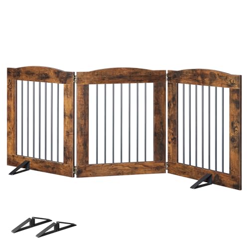 Indoor Dog Gate with Support Feet (Rustic Brown / 【3 Panels】61.4"L x 24"H)