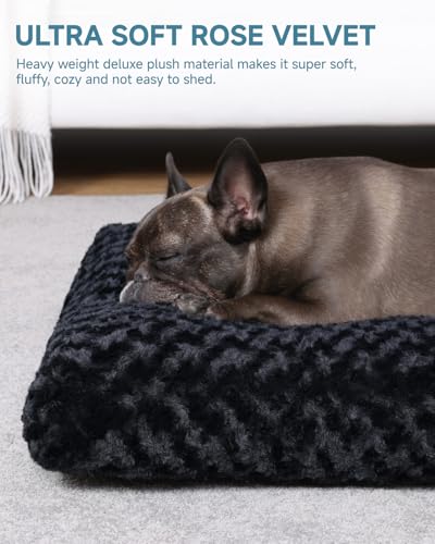Washable Dog Bed Small Dog Crate Bed Deluxe Plush Mat 23"x18" Black (Black / 23.0"L x 18.0"W x 3.0"Th)