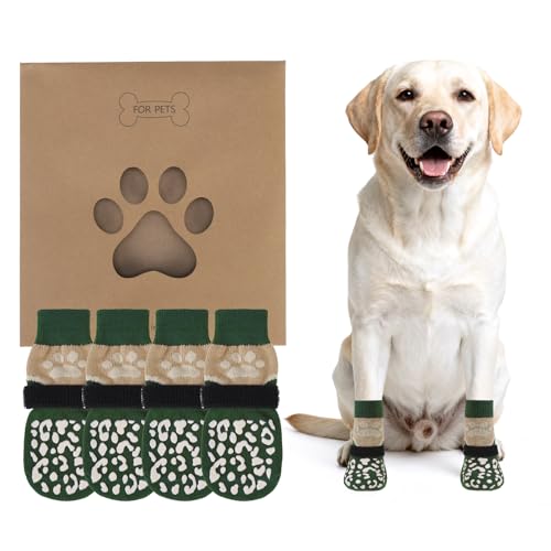 Dog Socks Shoes for Hot Pavement (Khaki+green / Large(4 Pack))