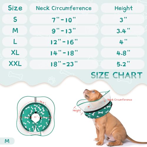 Raised Inflatable Dog Cone Collar to Stop Licking (T Bone Green / M(Neck 9"-12.5"))