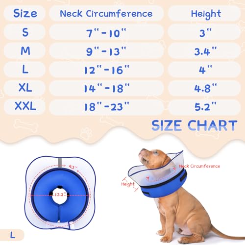 Raised Inflatable Dog Cone Collar to Stop Licking (Solid Blue / L(Neck 12"-16"))