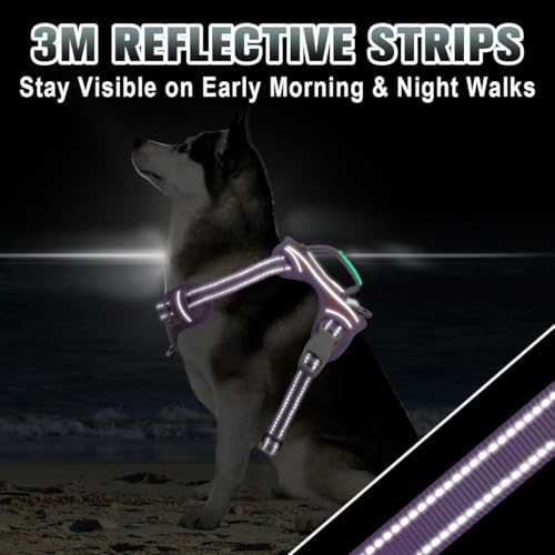 Dog Harness for Large Dogs No Pull Dog Vest ID Tag Pocket (Baby Pink & Violet Purple / X-Large)