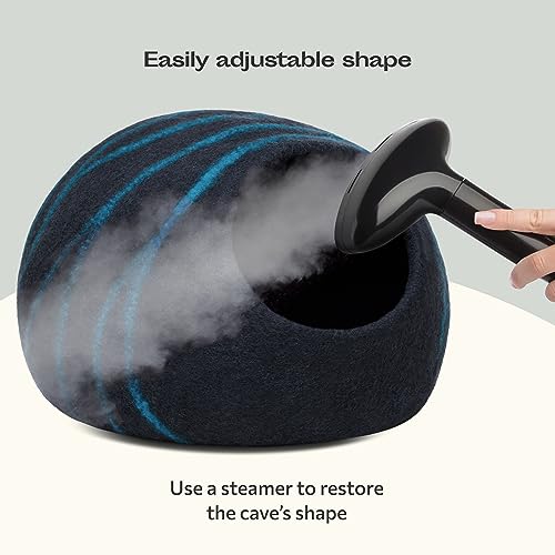 Cat Cave Merino Wool Bed for Indoor Cats (Black Aqua, Large)