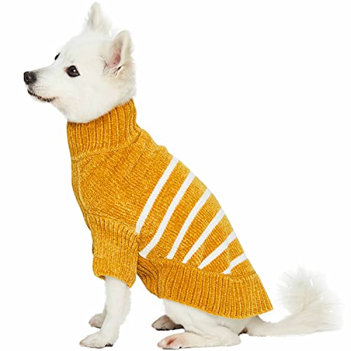 Cozy Soft Chenille Classy Striped Dog Sweater in Mustard (20 inch / Mustard)