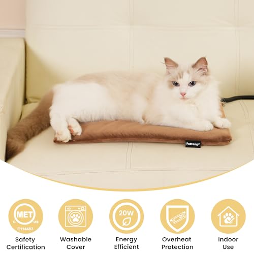 Pet Heating Pad for Cats Dogs Indoor & Sheltered Outdoor Waterproof Heated Cat Bed Heated Dog Bed Chew Resistant Cord Constant Temperature Electric Warming (Brown / Small: 16" x 13" x 1.3")