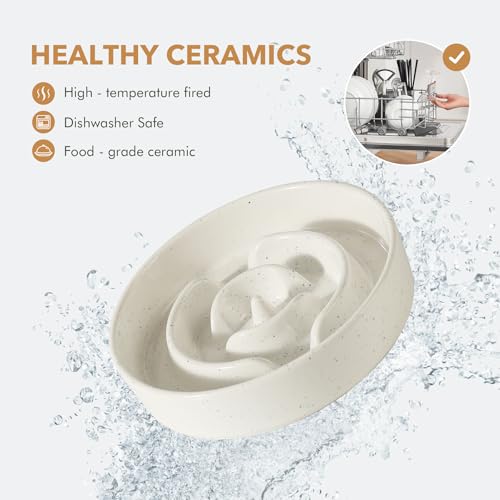 Ceramic Slow Feeder Dog Bowls (1 x Vanilla White - A / XL- 9.5inch / 3.2 Cups)