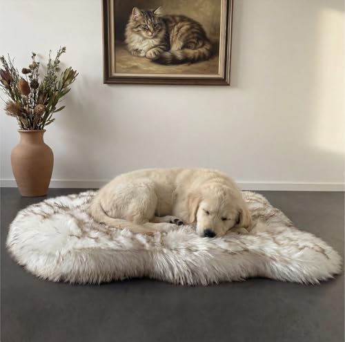 Faux Fur Orthopedic Dog Bed (White w/ Brown Tips / Medium)
