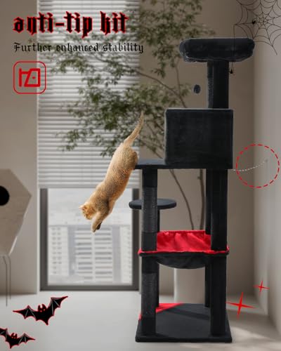 56.3" Cactus Cat Tree with Metal Hammock (Black / 56.3in)