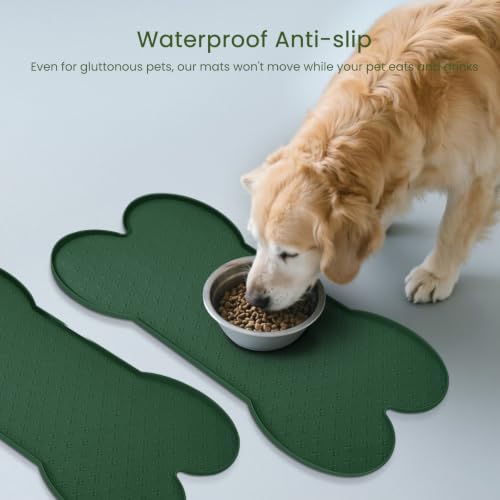 Dog Food Mat Anti (19.4" x 9.8"-2PCS / Hunter Green)