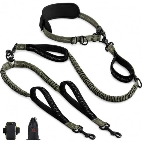 Hands Free Double Dog Leash (Olive Green)