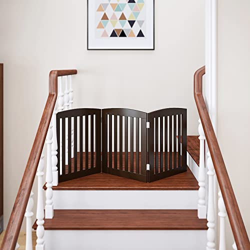 Wooden Freestanding Foldable Pet Gate for Dogs (Espresso / 24" Height-3 Panel)