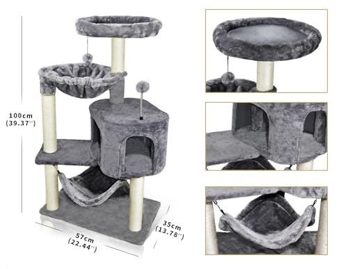 Cat Tree with Cat Condo and Big Hammock (39.4'' Grey)