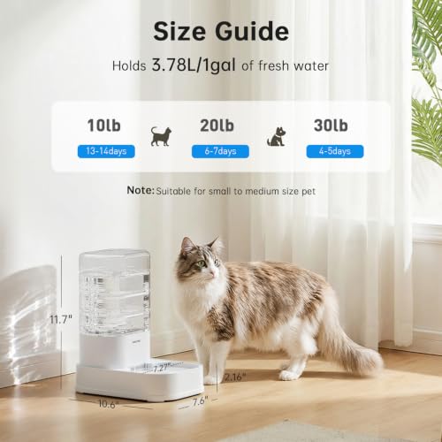 Automatic Cat Water Dispenser with 1 Filter Gravity Water Bowl for Dogs (Waterer + 1 Filter / 3.78L)