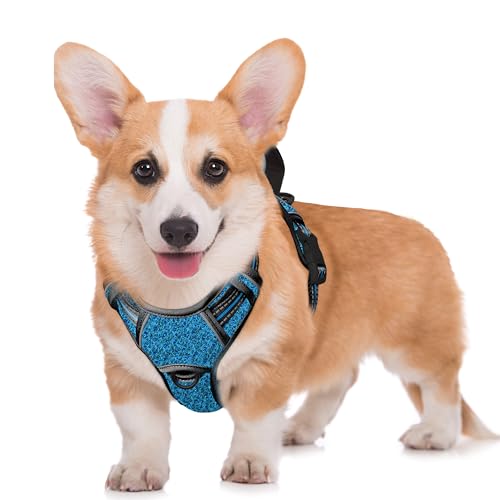 No Pull Dog Harness Large Step in Reflective Dog Harness with Front Clip and Easy Control Handle for Walking Training Running with ID tag Pocke (Blue/Black / Medium)