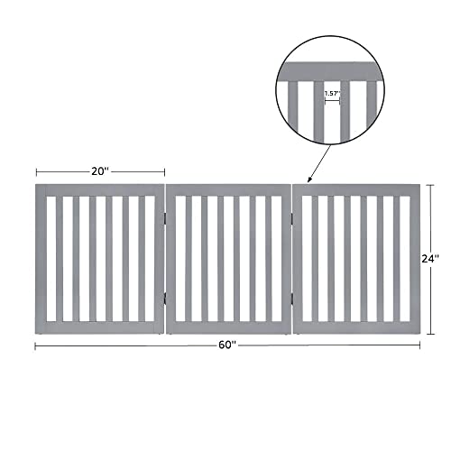 24”H Free Standing Pet Gate for Dog Cat (Gray / 60"W×24"H)