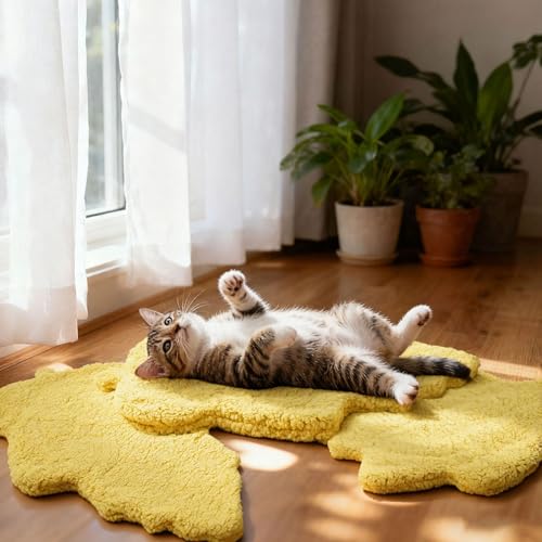 3 Pack Self Warming Pet Bed Leaf Shape Self Heating Cat Dog Mat Washable Thermal Sleeping Pad for Indoor Outdoor Hedgehog (Light Yellow / Small-16"x20")