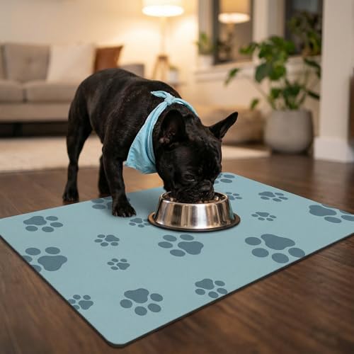Pet Feeding Mat Dog Cat Food Mat Absorbent No Stains Quick Dry Rubber Bottom Anti (Gray Blue-JY / 12"×20")