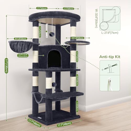 Corner Cat Tree Tower with Scratching Post (51inch / Dark Gray)