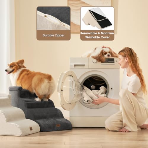 3 Step Curved Dog Stairs for Small Dogs 14" H (Beige / 23.6"l X 15.7"w X 15.7"h)