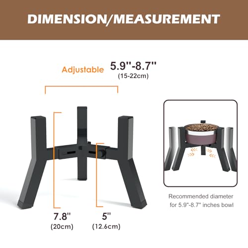 Elevated Dog Bowl Stand for Small Dogs (Height: 7.8", Width: 5.9-8.7" / Black, 7.8H-Square)