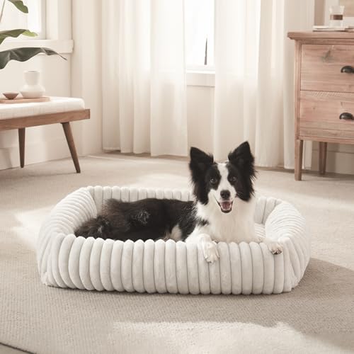 Dog Bed for Small Medium Dog (Cream / M (25"x21"x7"))