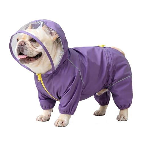 Dog Raincoat Rain Jacket with Clear Hood and Broad Chest Fit (Purple / X-Large)