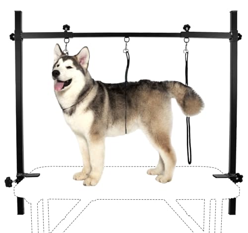 H Shape Dog Grooming Arm Pet Supplies Grooming Table Arm with 3 Noose and Clamp Heavy Duty Aluminum Alloy Frame with 35.4” Adjustable Height and 36.2” ~ 50” Adjustable Width Dog Grooming Kit