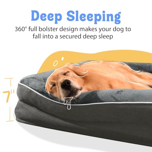 Orthopedic Waterproof Dog Bed for Medium and Large Dogs (Dark Grey / 36"L x 27"W x 7"Th)