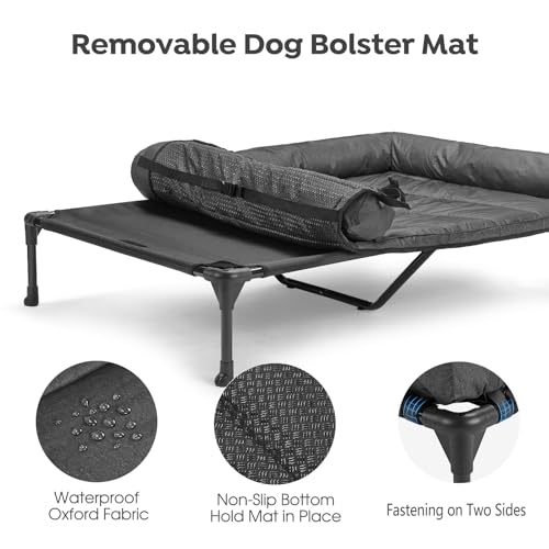Outdoor Elevated Dog Bed with Waterproof Bolster Cushion (Black / 49.0"L x 33.0"W x 9.0"Th)