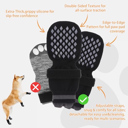 Anti Slip Dog Socks Shoes for Hot Pavement to Prevent Licking Paws Scratching (Black / X-Large (4 Pack))