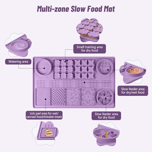 Silicone Lick Mat for Dogs 32"x 20" Large Slow Feeder Mat (Purple:32"x20")