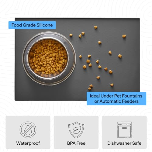 Dog Food Mat 100% Waterproof Silicone (Charcoal / 16"l X 10"w)
